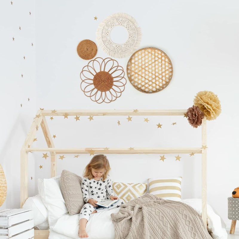 Marsui Set of 8 Boho Wall Basket Decor Flat Woven Basket Wall Decor Set Rattan Wall Decor Round Bamboo Hanging Wall Basket Macrame Tassels Wall Tapestry Boho Basket Wall Art for Bedroom Living Room Nursery - Image 5
