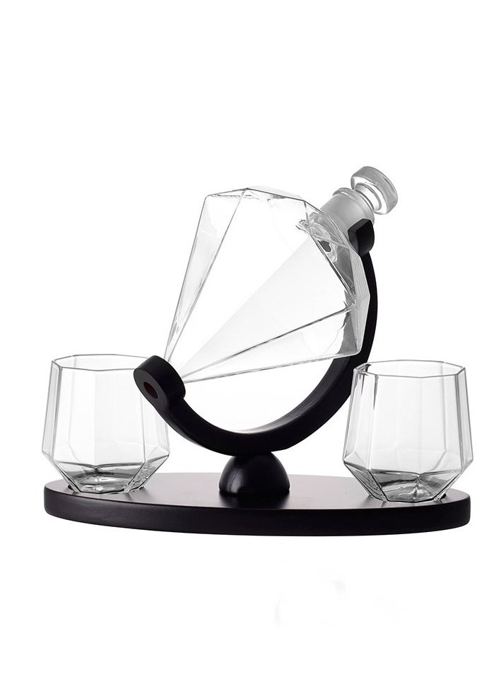 AUTOYSUR - Whiskey Decanter Diamond Shaped With 2 Diamond Glasses & Wooden Holder，Classical Italian Crafted Crystal Whiskey Decanter Whiskey Glasses Set — Gifts for Men - Image 1