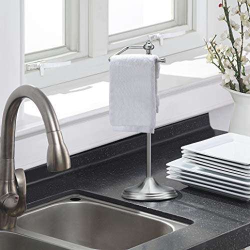 SunnyPoint Heavy Weight Metal Fingertip Towel Holder Stand for Bathroom, Kitchen, Vanity and Countertops; Hanging Bar is 14.2" Height (Satin Nickel, 15.6" x 5.6" x 5.6")-Easy Assembly Required. - Image 3