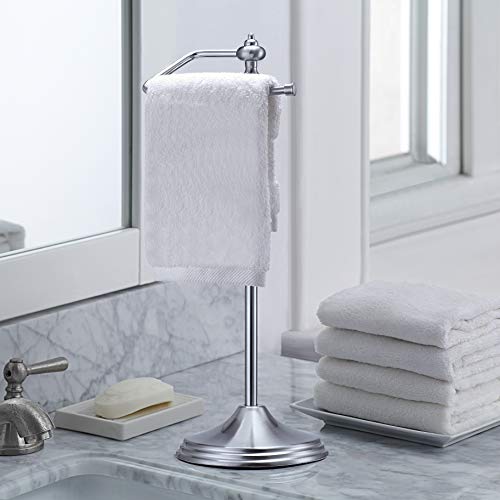 SunnyPoint Heavy Weight Metal Fingertip Towel Holder Stand for Bathroom, Kitchen, Vanity and Countertops; Hanging Bar is 14.2" Height (Satin Nickel, 15.6" x 5.6" x 5.6")-Easy Assembly Required. - Image 2