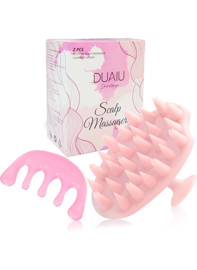 DUAIU DUAIU Scalp Massager Shampoo Brush with Head Scalp Comb, Silicone Scalp Scrubber Gua Sha Comb for Women Men Hair Growth Dandruff Removal, Head Massage Brush Comb Set Gift, Pink 