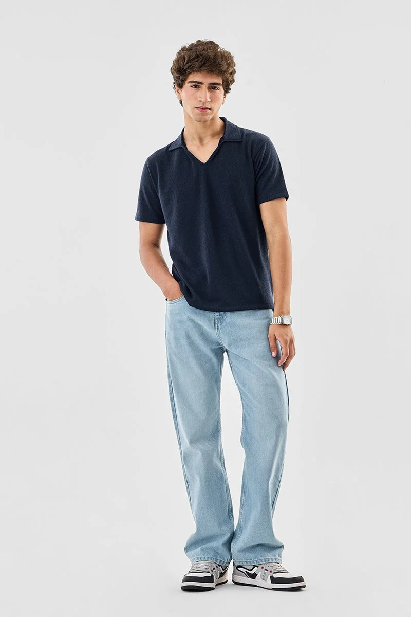 SNITCH Navy Navy Textured Half Sleeve Slim Fit T-Shirt for Men | Best Price UAE