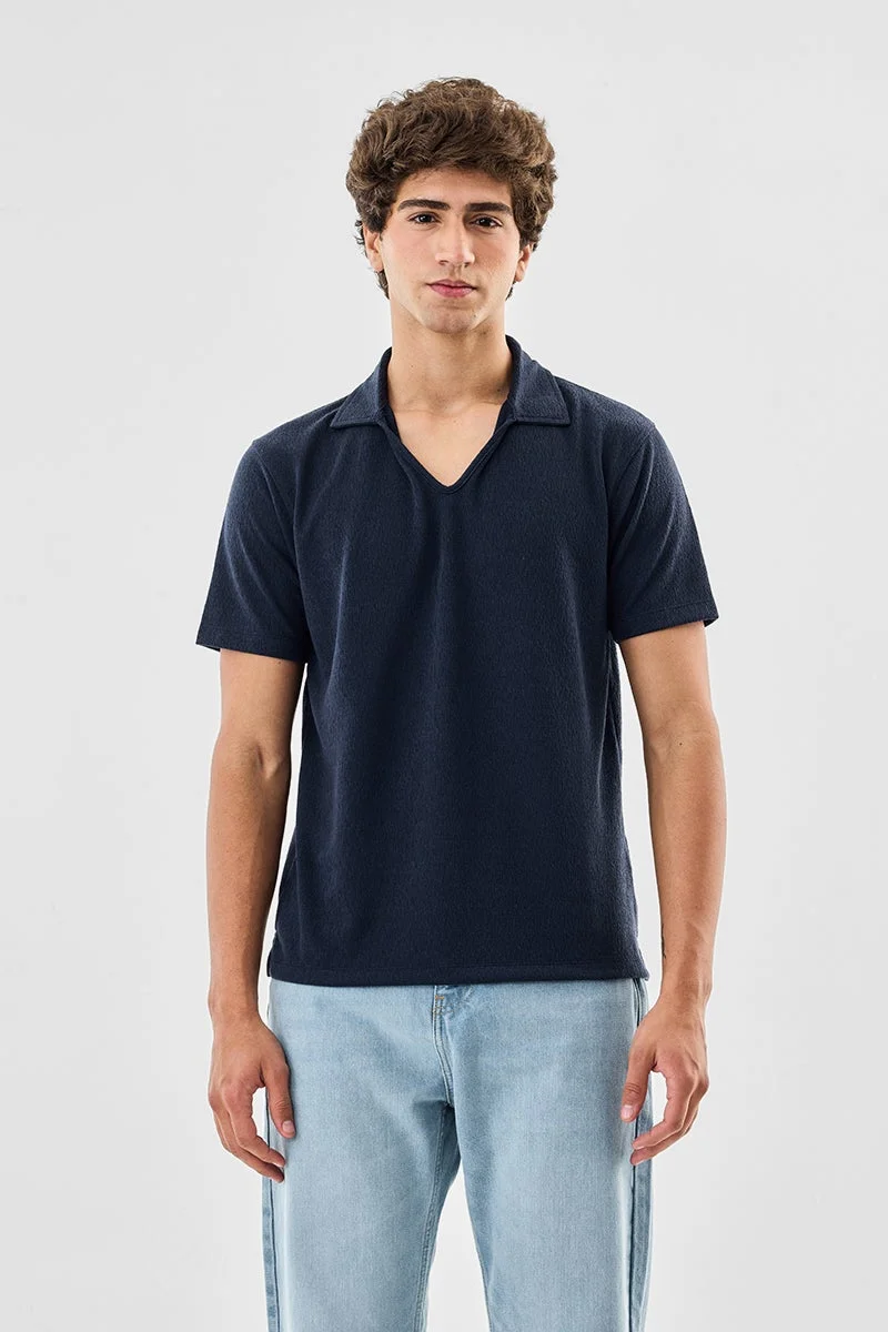 SNITCH Navy Navy Textured Half Sleeve Slim Fit T-Shirt for Men | Best Price UAE