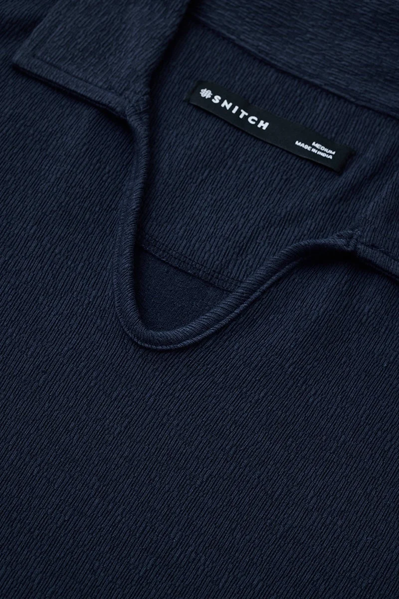 SNITCH Navy Navy Textured Half Sleeve Slim Fit T-Shirt for Men | Best Price UAE