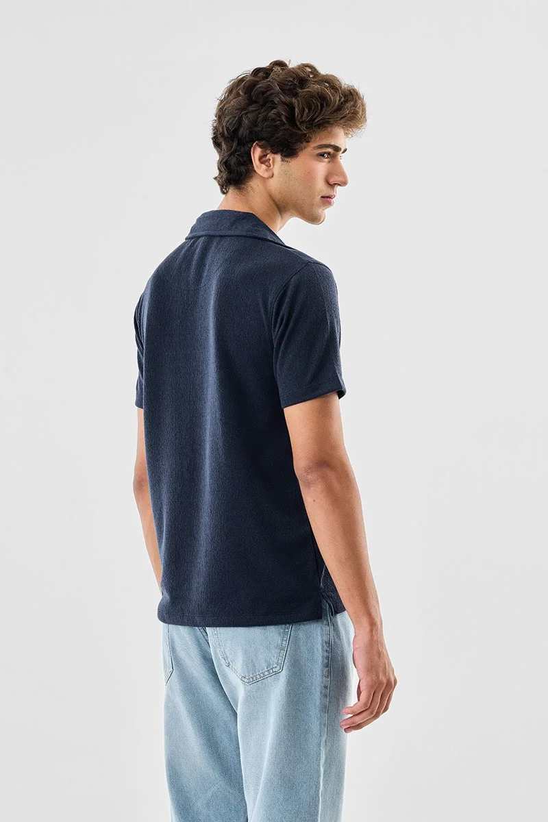 SNITCH Navy Navy Textured Half Sleeve Slim Fit T-Shirt for Men | Best Price UAE