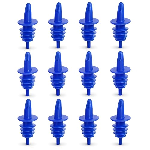 EHOMEA2Z Shaved Ice Pourers 12 Pack - Ideal for Snow Cone Syrup Bottles, Shaved Ice Syrups, Snow Cone Accessories, Liquor, Juice, Salad Dressing - Free Flow Pourers - Plastic Bottle (12,Blue) - Image 1
