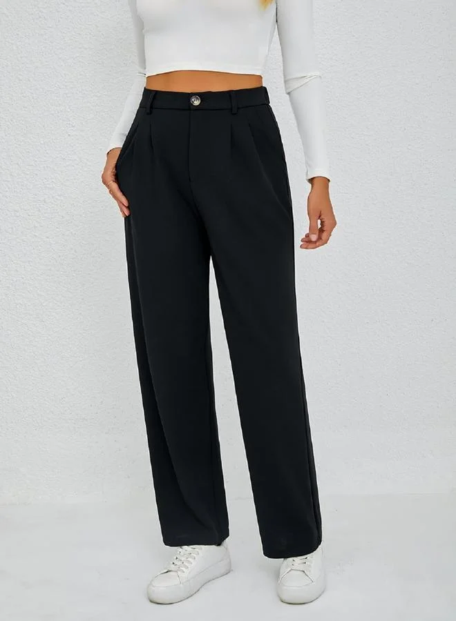 تايك تو بنطال مستقيم بلون سادة بكسرات