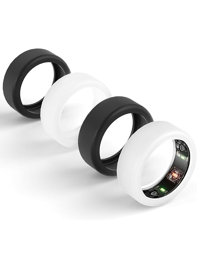 S-TOP 4 Pack Ring Protector Compatible for Oura Ring, Silicone Case Finger Woking Out Women Men,Black*2+Clear*2, S for 6/7/8/9/10 - Image 1