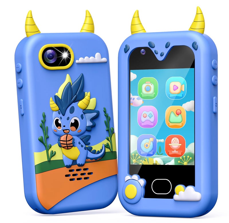 Lapare Kids Smart Phone Toys 28 Touchscreen HD Dual Camera Cell Phone for Kids Birthday Gifts Dinosaur Toddler Play Phone for Boys 310 Travel Learning Toy with 32GB SD CardBlue - Image 3