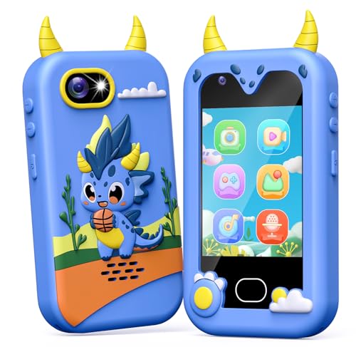 Lapare Kids Smart Phone Toys 28 Touchscreen HD Dual Camera Cell Phone for Kids Birthday Gifts Dinosaur Toddler Play Phone for Boys 310 Travel Learning Toy with 32GB SD CardBlue - Image 1