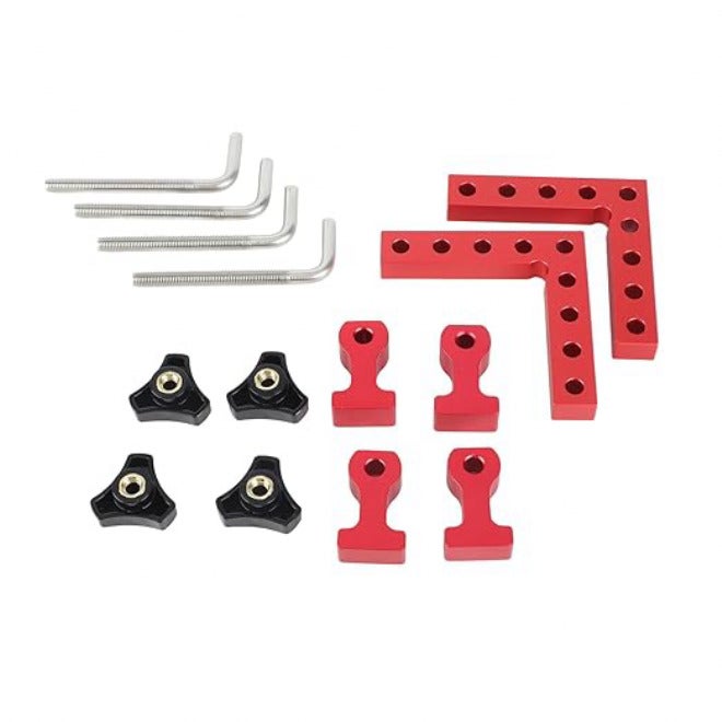 90 Degree Positioning Square Right Angle Fixture Woodworking Tool Aluminum Alloy Right Angle Clamp for Woodworking Projects Boxes Photo Frames 2 Sets with Blocks Screw Rods Handles (100mm) 100mm - Image 1