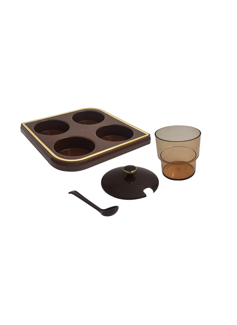 GALOOF GALOOF Plastic Pickle Container Set With Spoon Lid And Tray For Dining Table Set Of 4 Condiment Storage Jar For Achar Spice Mukhvas Salt And Papper BROWN  - Image 4