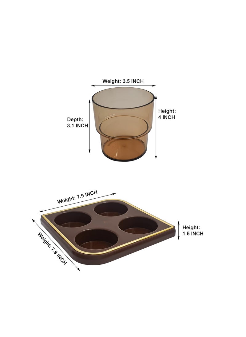 GALOOF GALOOF Plastic Pickle Container Set With Spoon Lid And Tray For Dining Table Set Of 4 Condiment Storage Jar For Achar Spice Mukhvas Salt And Papper BROWN  - Image 5