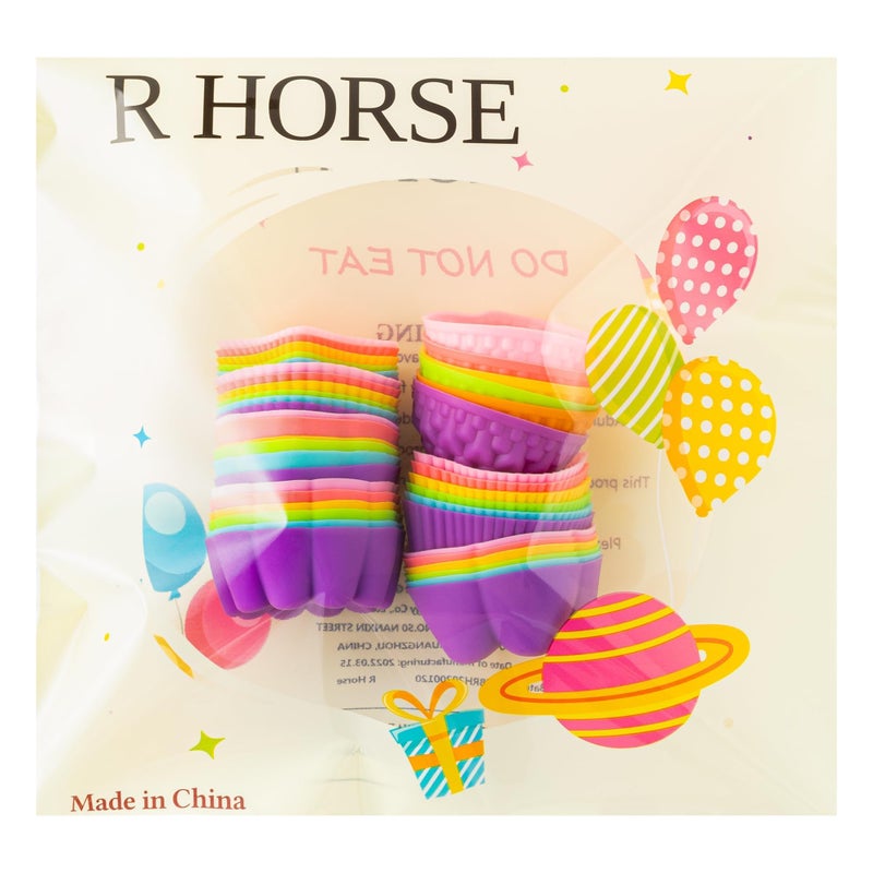 R HORSE 42 قطعة قوالب سيليكون لكب كيك بأشكال زهور متعددة أكواب خبز غير لاصقة قوالب لف الدونات بطانات مافن قابلة للغسل للفرن والميكروويف وغسالة الصحون (2 × 0.8 بوصة) - Image 5
