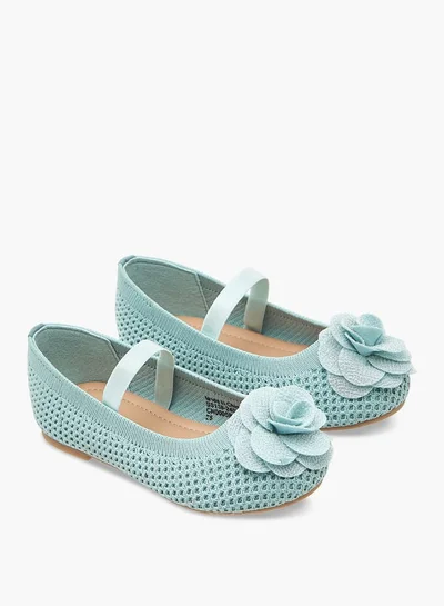 فلورا بيلا من شو إكسبرس Girls Textured Ballerina Shoes with Elastic and Flower Detail