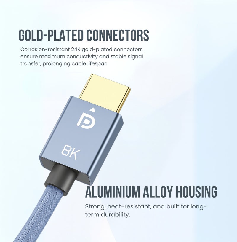 COMPIX DisplayPort 1.4 Cable 1.5M, 8K DP Cable 32.4Gbps High Speed 8K@60Hz 4K@165Hz 2K@240Hz, Ultra HD Display Port to DisplayPort Cables, HDR/G-Sync/Free-Sync Braided DP Wire for Gaming Monitor PC TV - Image 3