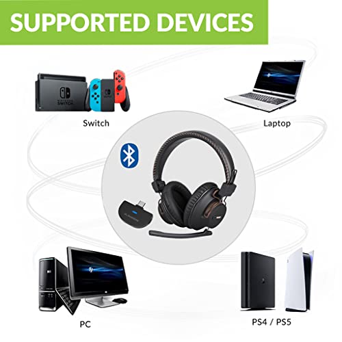 Avantree C519M - Clear Voice & Rich Background Sound, Low Latency Bluetooth Headphones with Mic & USB C Adapter for PS5 & Switch, Wireless Headset for PC Work & Gaming, 40H Playtime - Image 5