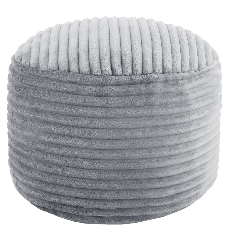 MeMoreCool Stuffed Round Pouf Ottoman Foot Rest, Soft Plush Floor Pouf Foot Stool, Corduray Footstool Footrest, Small Round Ottoman for Living Room Couch Sofa Chair, 20x15 Inch Grey - Image 1