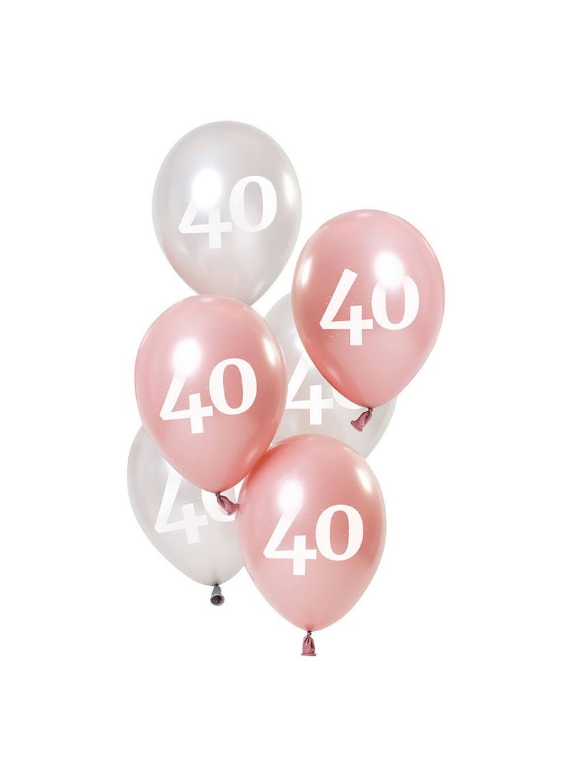 Folat 40-Years Birthday Anniversary Latex Balloons Pink Silver 23cm 6-Pack