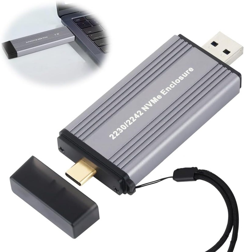 M.2 NVMe PCIe SSD Enclosure Adapter, USB 3.2 Type C to M.2 NVMe/SATA, 10Gbps Transfer Speed, Aluminum Alloy Case, Supports M, B, B+M Keys, 2TB SSD 2230/2242/2260/2280 - Image 1