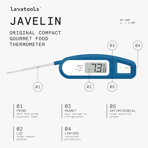 Lavatools Javelin® Ultra-Fast 3-Second Digital Instant Read Meat Thermometer for Grill and Cooking, 2.75" Probe, Compact Foldable Design, Large Display, IP65 Water Resistant, NSF Certified – Tangerine - Image 2