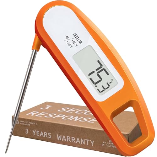 Lavatools Javelin® Ultra-Fast 3-Second Digital Instant Read Meat Thermometer for Grill and Cooking, 2.75" Probe, Compact Foldable Design, Large Display, IP65 Water Resistant, NSF Certified – Tangerine - Image 1