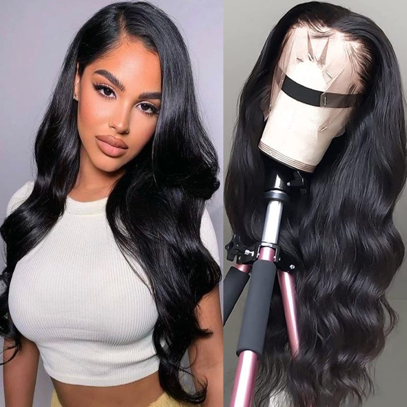 SENSAIRUITE Body Wave Lace Front Wigs Human Hair Wide Lace 180 Density Human Hair Wigs 13x4 Human Hair Lace Front Wigs Pre Plucked 26 Inches Natural Color