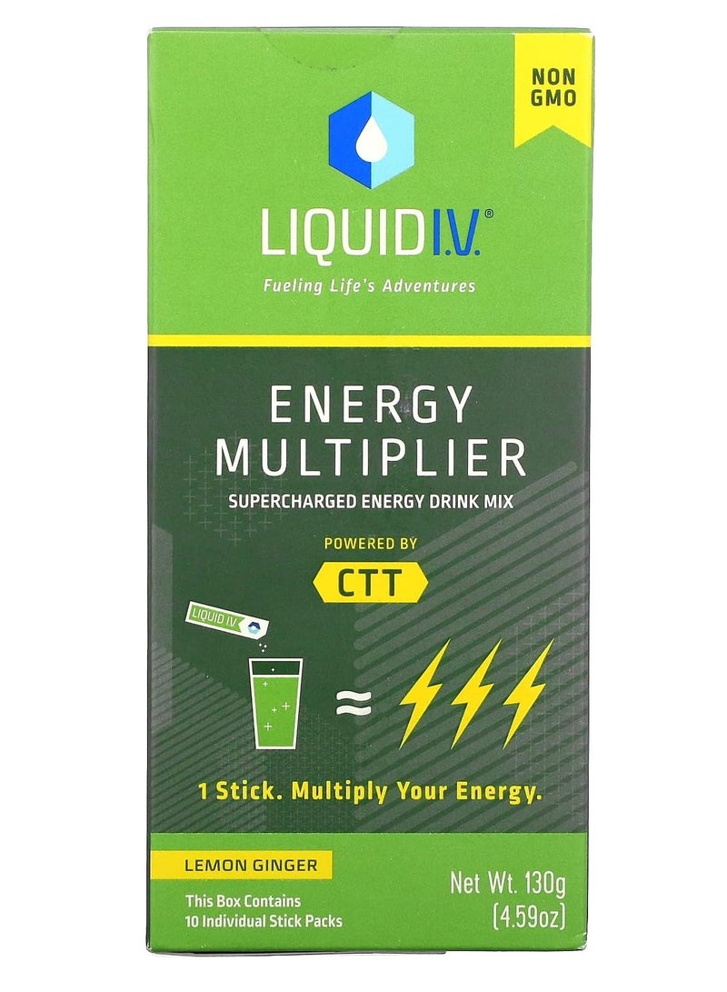 ليكويد آي.في. Energy Multiplier، مزيج مشروب الطاقة فائق الشحن، بالليمون والزنجبيل، 10 عبوات، 0.56 أونصة (16 جم) لكل واحدة - Image 1