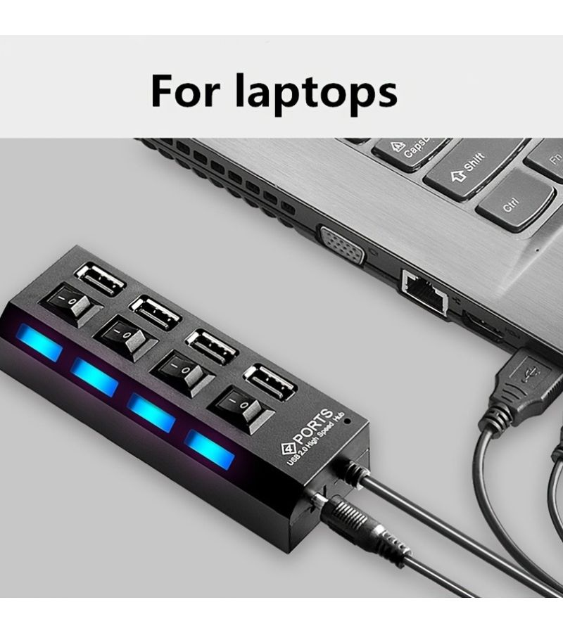 مركز USB 2.0 عالي السرعة بسبعة منافذ مع مفتاح مستقل للكمبيوتر المحمول - أسود - Image 4
