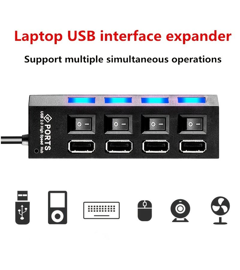 مركز USB 2.0 عالي السرعة بسبعة منافذ مع مفتاح مستقل للكمبيوتر المحمول - أسود - Image 5