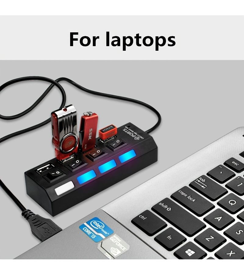 مركز USB 2.0 عالي السرعة بسبعة منافذ مع مفتاح مستقل للكمبيوتر المحمول - أسود - Image 3