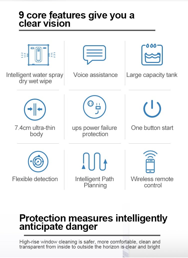 ET-LIFE - Window Cleaner Robot 6.8cm Ultra-Thin, Intelligent Obstacle Avoidance, Automatic Window Vacuum Cleaner for Large Mirror, Tile Wall, Glass Wall, Remote & App Control, Light & Compact - Image 1