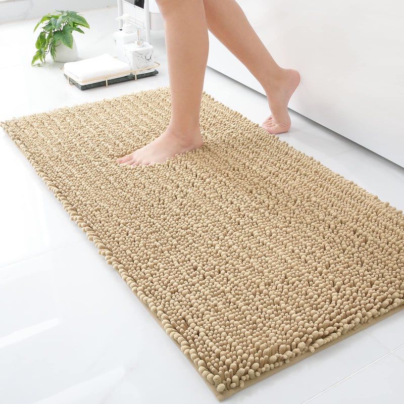 Arotive Luxury Chenille Bathroom Rug Mat Extra Soft Thick Absorbent Shaggy Bath Rugs NonSlip Machine Wash Dry Plush Bath Mats for Bathroom Shower and Tub 47x24 Beige