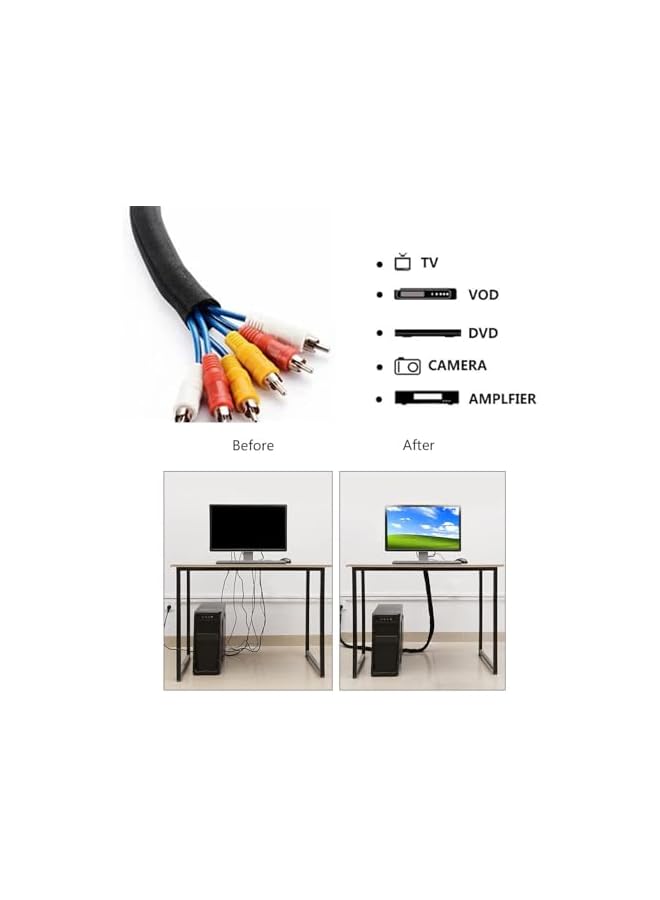 PROMASS Braided Cable Management Sleeves, Self-Wrapping Wire Loom Tubing Cord Protector, Split Design for Easy Installation, Wear and Bite Resistant, Ideal for Home Office and Pet Safety (1/2" - 12 Feet)  - Image 3