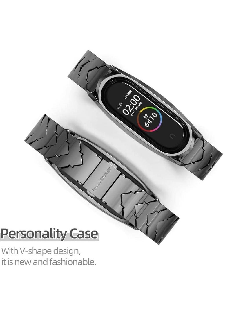 Y&D Strap Compatible Xiaomi Mi Band 6/5/4/3, Replacement Bracelet Wristbands for 6 Correa NFC Global Version Metal Stainless Steel (Black)  - Image 4