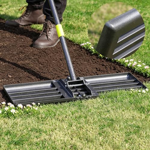 Oliynedy Lawn Leveling Rake Heavy Duty 30x10 Large Ground Plate Leveler Tool Anti Flipping Smooth Edge Pull Behind Garden Landscape Rake for Soil Sand Dirt Yard Top Dressing Long Handle 65 Inch - Image 1