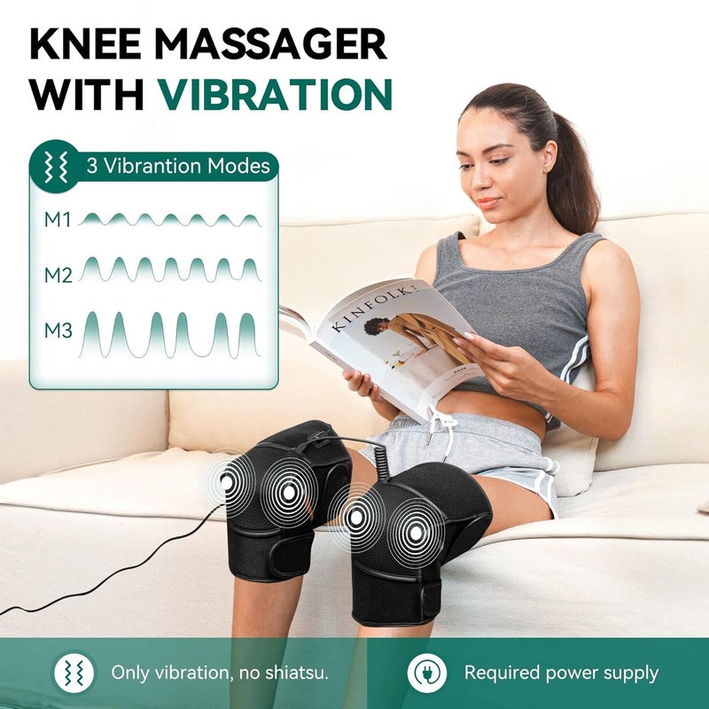 SENVIL Knee Massager with Heat and Vibration for Pain Relief, 3 Heat Levels & 3 Massage Modes Heated Knee Pad Wrap, Joint Warmers for Arthritis, Stiffness, Swelling, Leg, Elbow & Shoulder, Pair Set, Black - Image 3