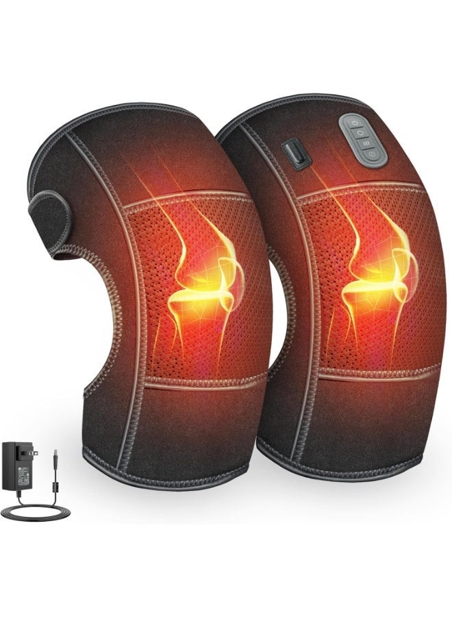 SENVIL Knee Massager with Heat and Vibration for Pain Relief, 3 Heat Levels & 3 Massage Modes Heated Knee Pad Wrap, Joint Warmers for Arthritis, Stiffness, Swelling, Leg, Elbow & Shoulder, Pair Set, Black - Image 1