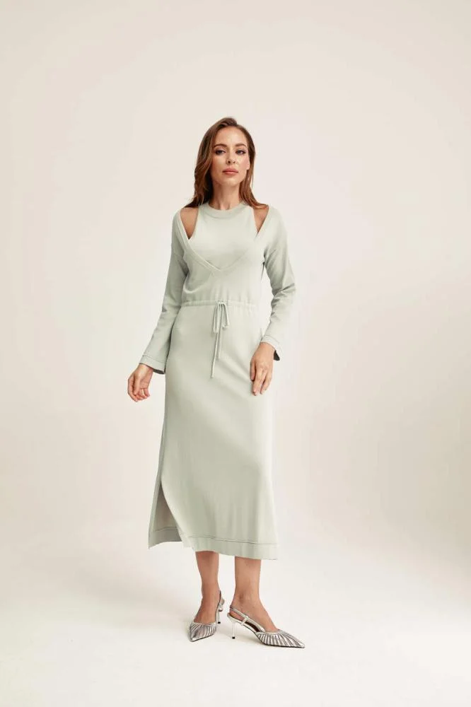 Tenda Off-The-Shoulder Dress with Lace-Up Green