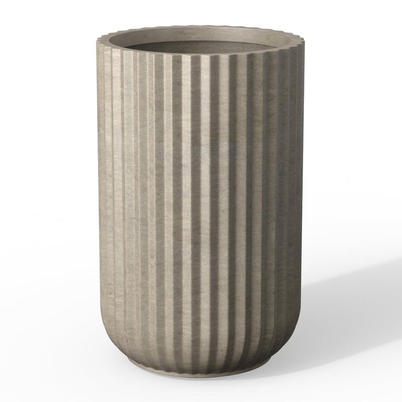 Kante Tall Fulted Planter, 17.7 Inch Tall Round Concrete Plant Pots with Drainage Hole and Rubber Plug, Modern Decor for Indoor Outdoor Plants, Flower, Weathered Concrete - Image 1