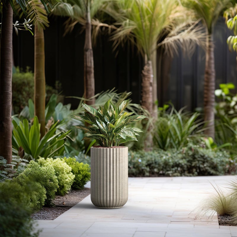 Kante Tall Fulted Planter, 17.7 Inch Tall Round Concrete Plant Pots with Drainage Hole and Rubber Plug, Modern Decor for Indoor Outdoor Plants, Flower, Weathered Concrete - Image 5