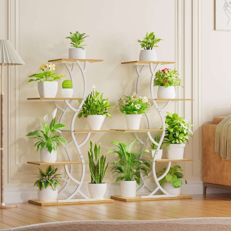 EVAWOO Plant Stand Indoor with Grow Lights - 44" Tall Corner Plant Stands for Indoor Plants, 5 Tiered Metal Plant Shelf, Curved Plant Flower Holder Dispaly Rack for Living Room, Home Patio Balcony (White) - Image 5