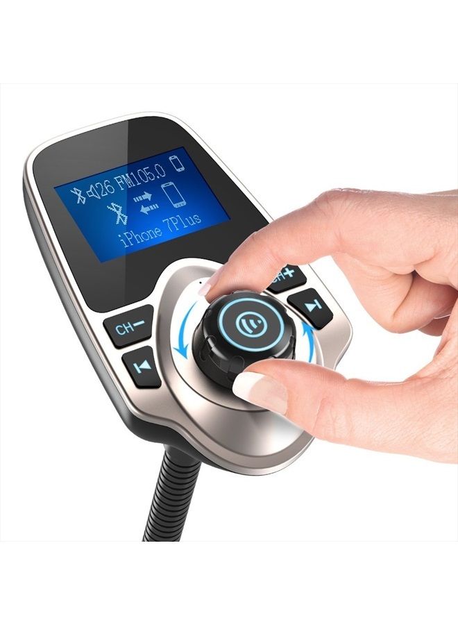 nulaxy Bluetooth Car FM Transmitter Audio Adapter Receiver Wireless Handsfree Voltmeter Car Kit TF Card AUX 1.44 Display - KM18 Golden - Image 2