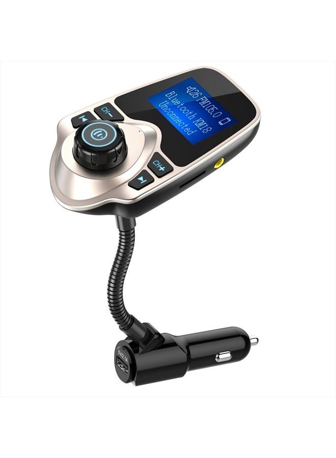 nulaxy Bluetooth Car FM Transmitter Audio Adapter Receiver Wireless Handsfree Voltmeter Car Kit TF Card AUX 1.44 Display - KM18 Golden - Image 1
