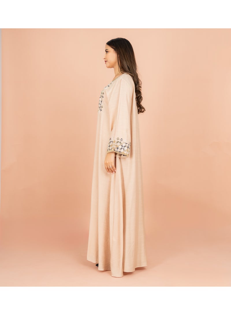 IKKXA Straight Cut Classic Embroidery Patterns Jalabiya IK604 Beige - Image 3