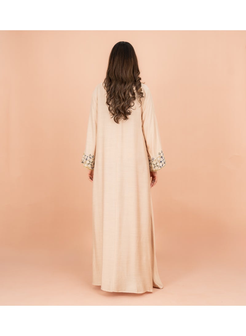 IKKXA Straight Cut Classic Embroidery Patterns Jalabiya IK604 Beige - Image 4