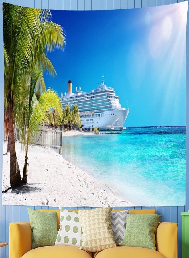 Loccor Cruise Ship Tapestry Caribbean Sea Palm Tree Coral Beach Tapestry Wall Hanging 80" X 60" Large Tropical Island Summer Holiday Tapestries Wall Art for Bedroom Living Room Dorm Home Decor - Image 5