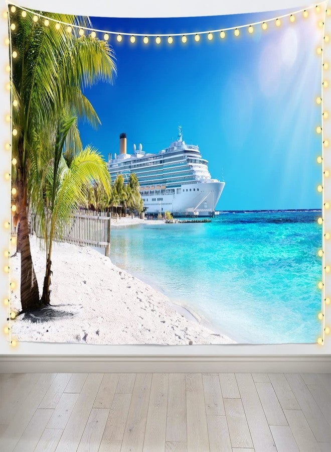 Loccor Cruise Ship Tapestry Caribbean Sea Palm Tree Coral Beach Tapestry Wall Hanging 80" X 60" Large Tropical Island Summer Holiday Tapestries Wall Art for Bedroom Living Room Dorm Home Decor - Image 1