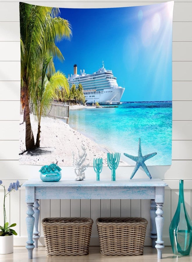Loccor Cruise Ship Tapestry Caribbean Sea Palm Tree Coral Beach Tapestry Wall Hanging 80" X 60" Large Tropical Island Summer Holiday Tapestries Wall Art for Bedroom Living Room Dorm Home Decor - Image 4