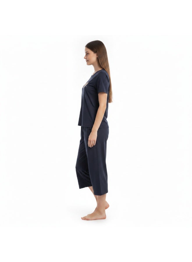 JOANNA 2-Piece Pajama Set Short Sleeve Heart Print Top and Capri Pants Soft Sleepwear - Image 2